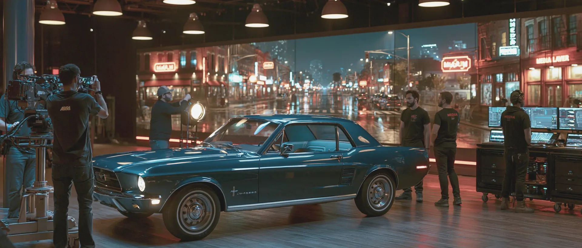 Car-on-stage LED wall setup for driving plate playback at a Toronto film production