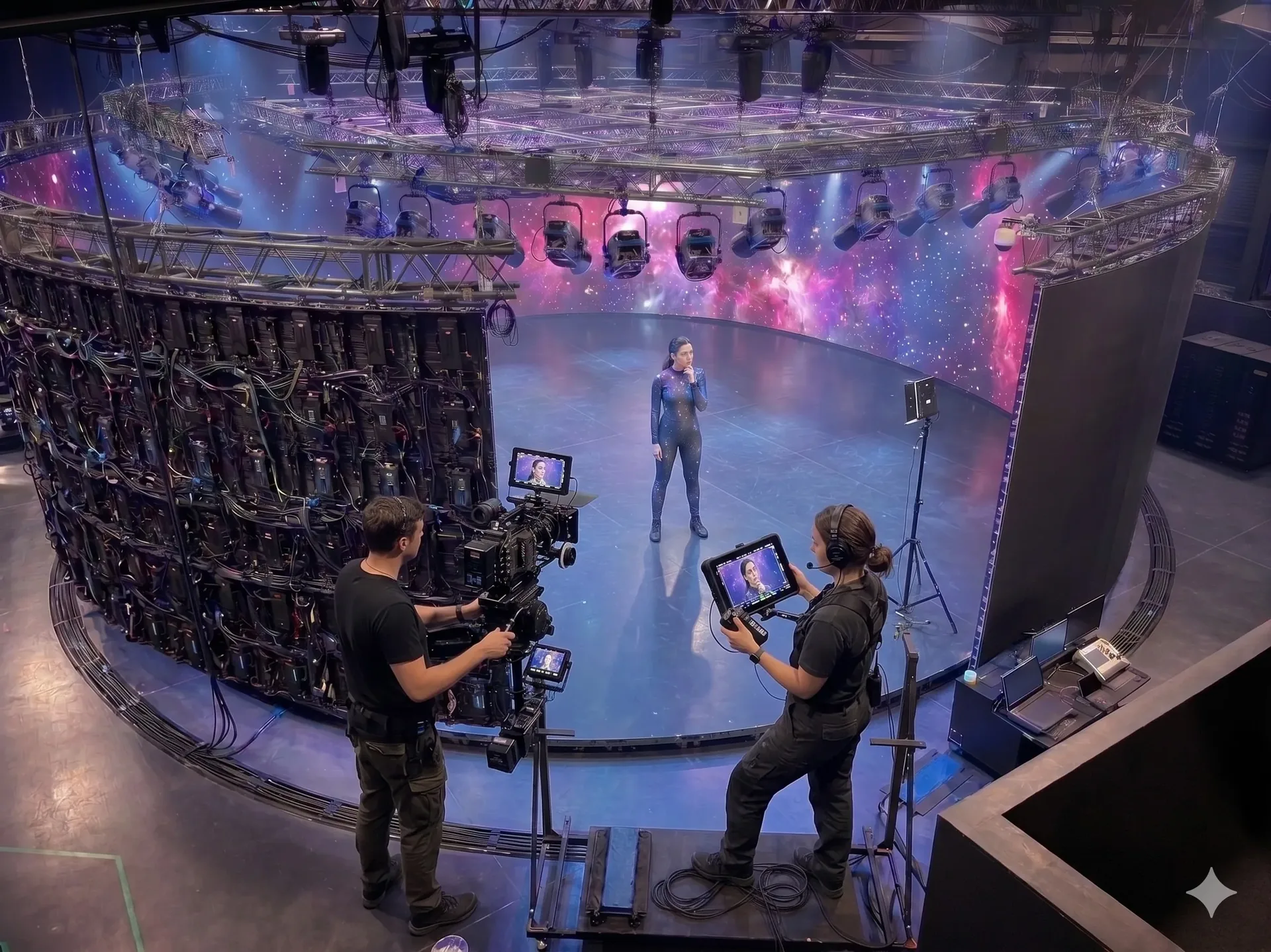 LED volume build — walls, processor, rigging