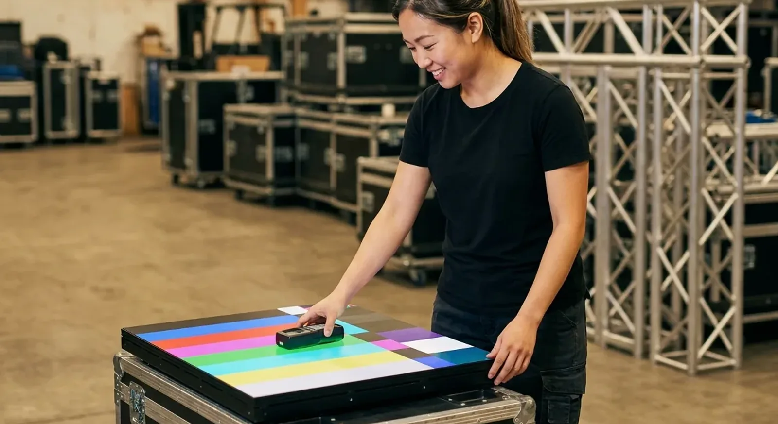 A Black Pearl panel on a calibration bench in a bright, modern prep facility